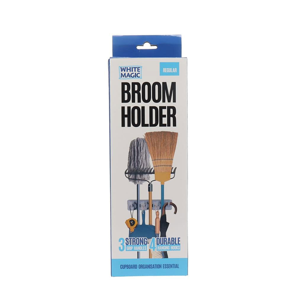 White Magic Wall-Mountable Broom Holder Storage Organisation Rack --Regular