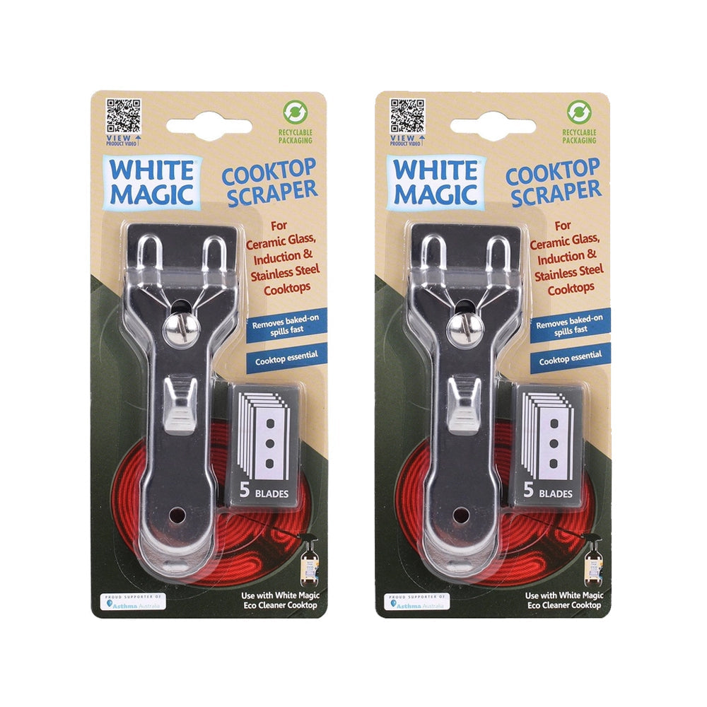 White Magic 14cm Scraper Cooktop Cleaner Spill/Dirt Remover w/5 Blades Silver (2 Pack)