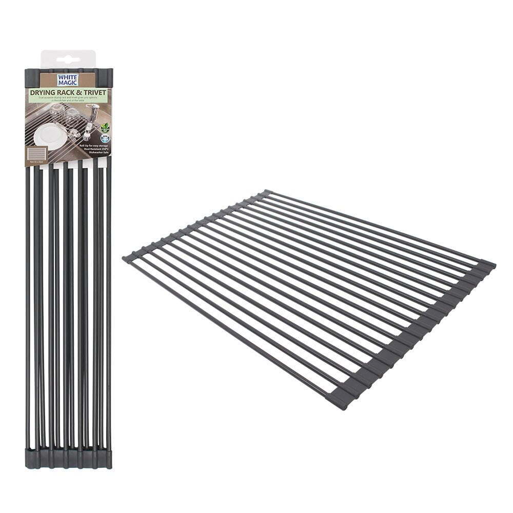 White Magic 52cm Sink Organiser Dish Drying Rack/Trivet Table Protector Grey