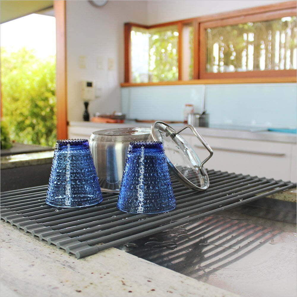 White Magic 52cm Sink Organiser Dish Drying Rack/Trivet Table Protector Grey — image 3