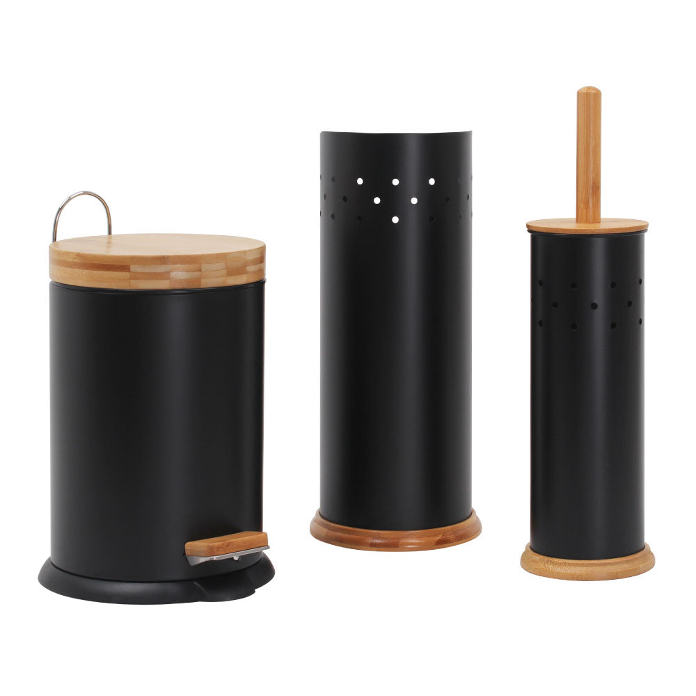 Eco Basics 3-in-1 Bathroom Toilet/Roll Holder Storage/3L Rubbish Bin Set — Black