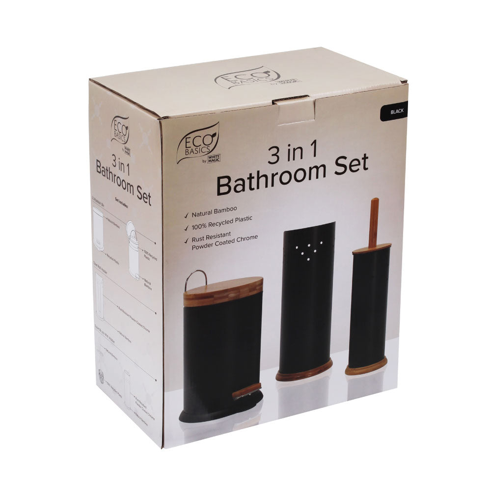 Eco Basics 3-in-1 Bathroom Toilet/Roll Holder Storage/3L Rubbish Bin Set — image 2