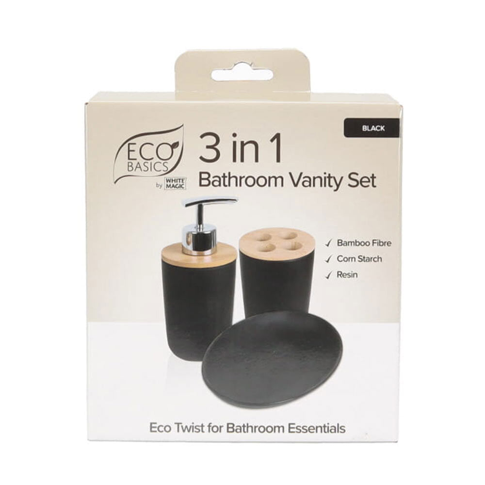 Eco Basics 3-in-1 Vanity Bathroom Set Toothbrush/Soap Holder Dispenser Tray BLK — image 5