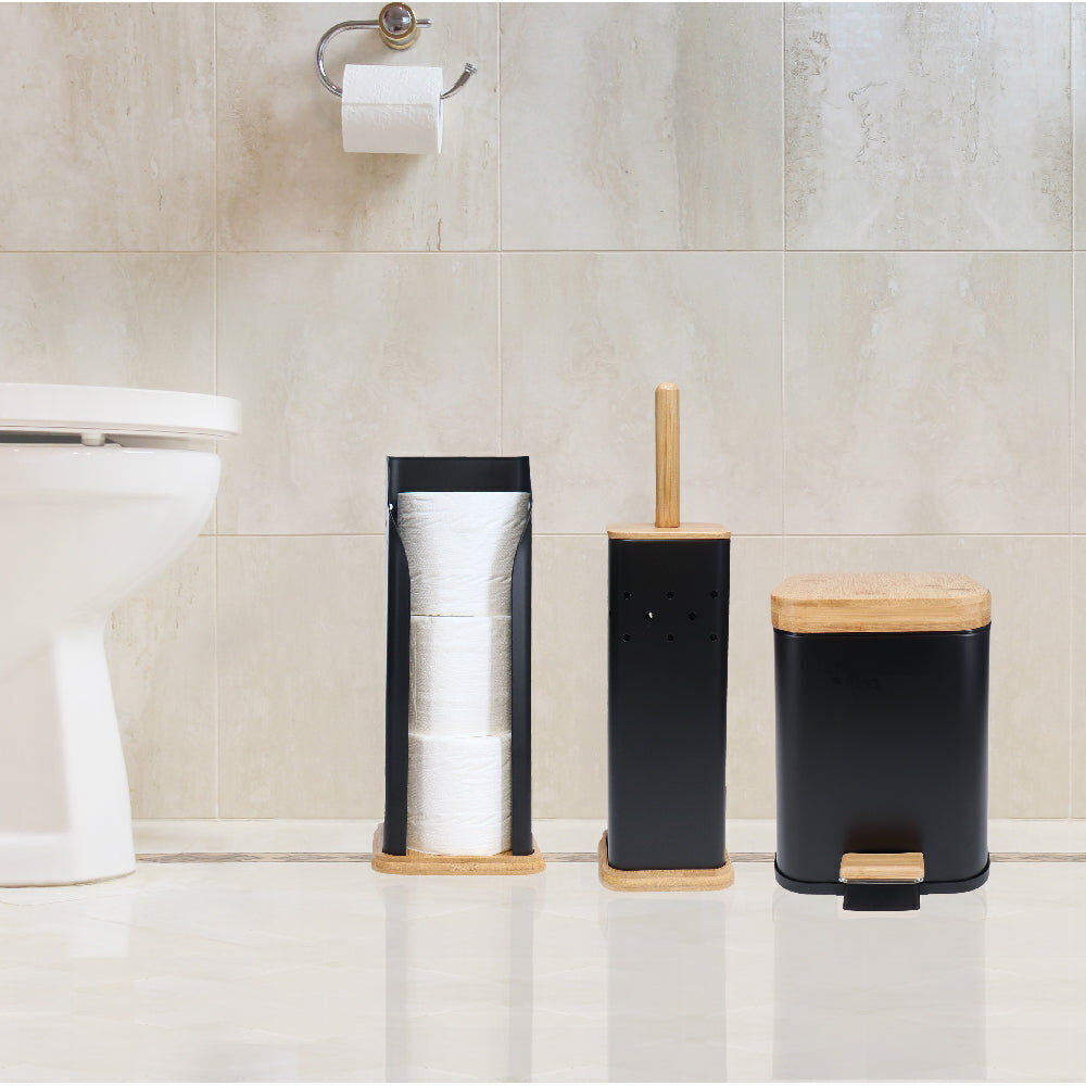 Eco Basics 3in1 Square Bathroom Bin Toilet Brush & Roll Holder 41.5cm Black (2 Pack) — image 3