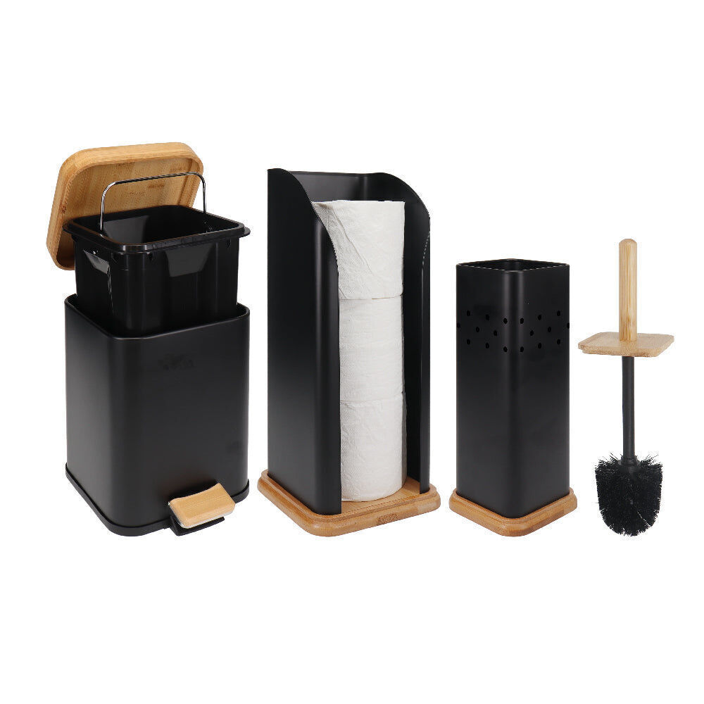 Eco Basics 3in1 Square Bathroom Bin Toilet Brush & Roll Holder 41.5cm Black (2 Pack) — image 2
