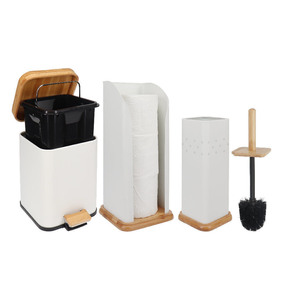 Eco Basics 3in1 Square Bathroom Bin Toilet Brush & Roll Holder 41.5cm White (2 Pack) — image 2