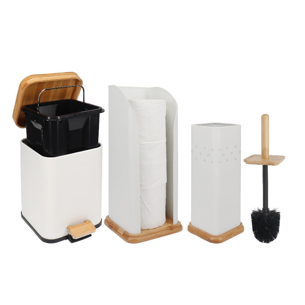 Eco Basics 41.5cm White 3in1 Square Bathroom Bin Toilet Brush & Roll Holder Set — image 2