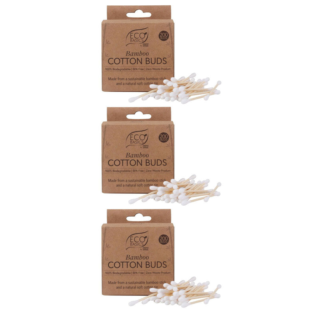 Eco Basics Bamboo Soft Cotton Buds/Tips Ear Cleaning Swabs Wax Removal Tool (3 Pack)