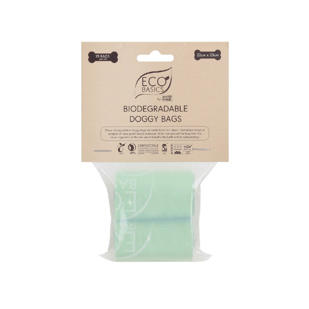 White Magic 6x15pc White Magic Eco Basics 22 x 33cm Biodegradable Walk Doggy Waste Bag/Roll — image 2