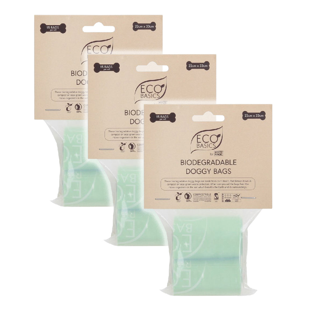 White Magic 6x15pc White Magic Eco Basics 22 x 33cm Biodegradable Walk Doggy Waste Bag/Roll