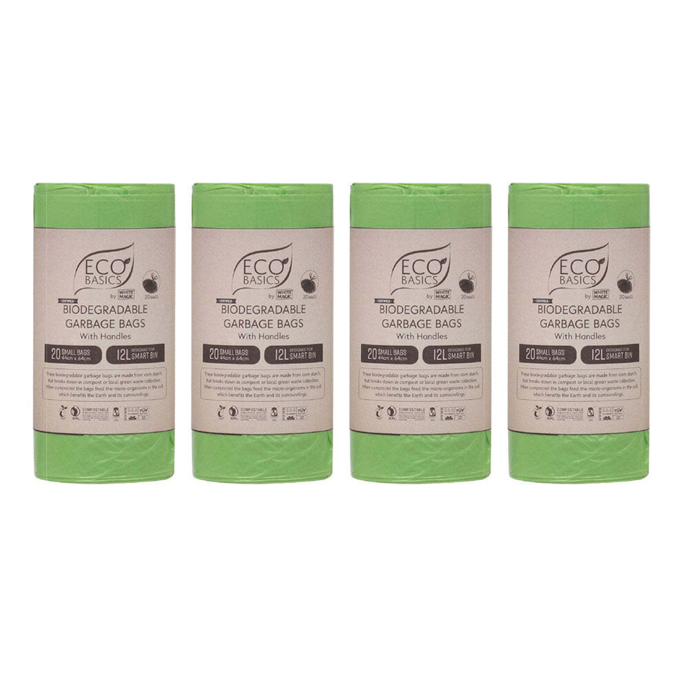 Eco Basics 12L Small Biodegradable Garbage Bags Waste Storage Container Green (4 Pack)