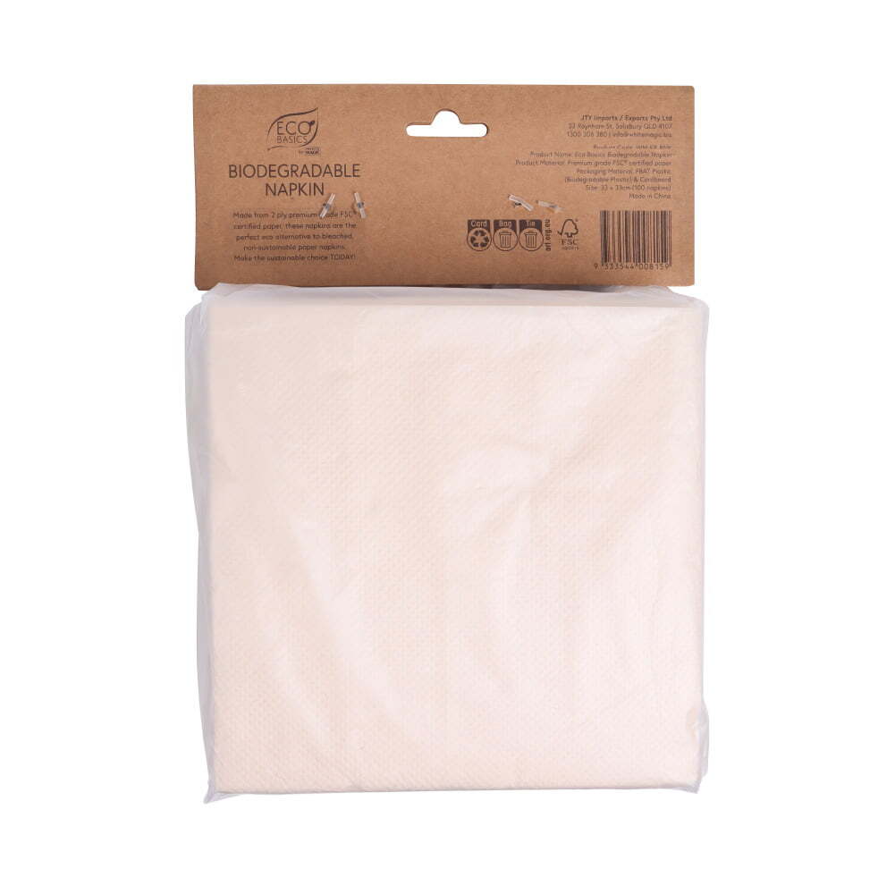 Eco Basics 24cm Biodegradable 2Ply Napkin Table Eco-Friendly Serviettes (100 Pack) — image 2