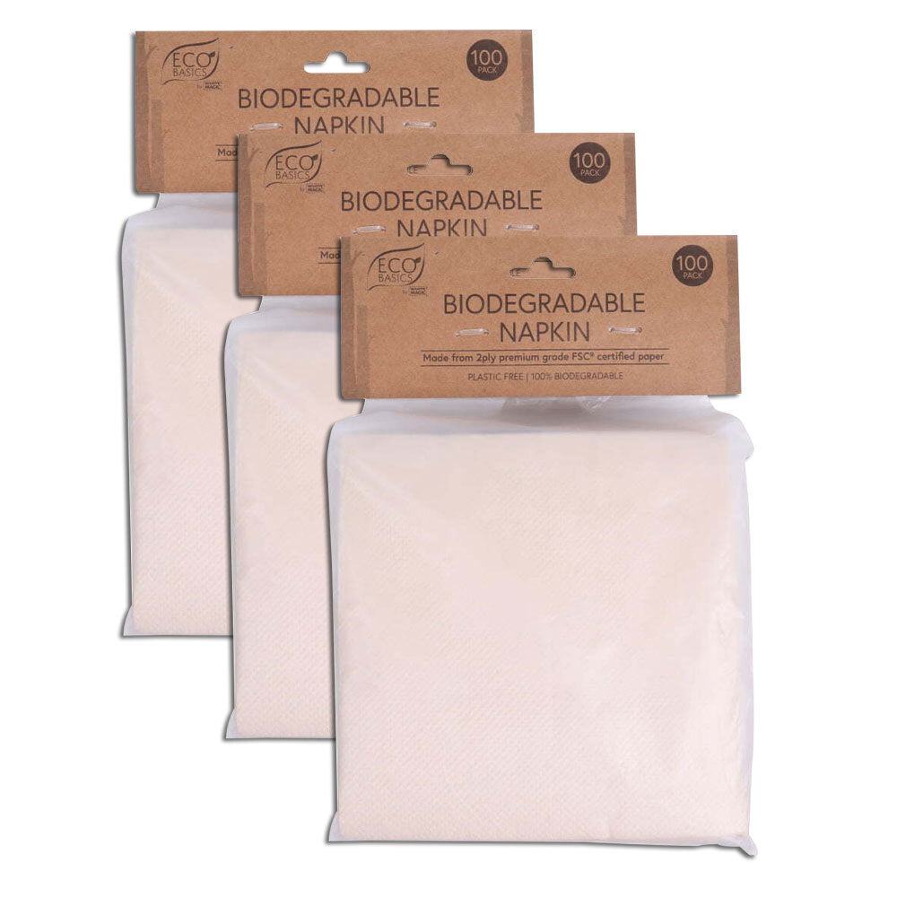 Eco Basics 100PK Eco Basics 24cm Biodegradable 2Ply Napkin Table Eco-Friendly Serviettes (3 Pack)