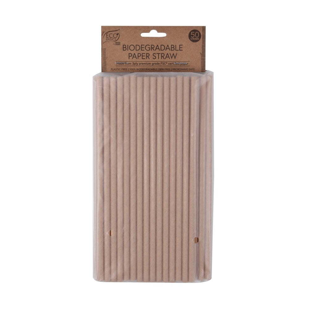 Eco Basics 19.5cm Biodegradable Birthday/Party 3Ply Paper Drinking Straw (50 Pieces) — image 2