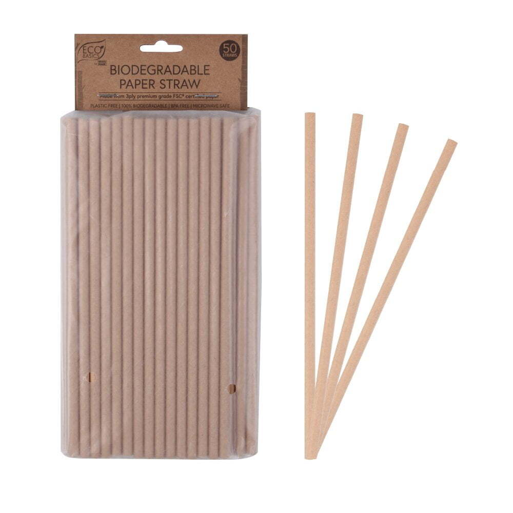 Eco Basics 19.5cm Biodegradable Birthday/Party 3Ply Paper Drinking Straw (50 Pieces)