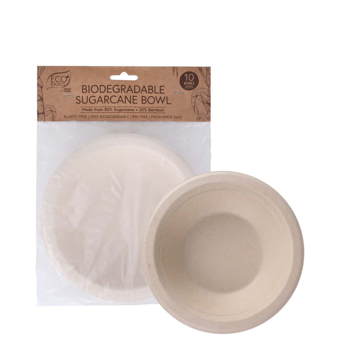 Eco Basics Biodegradable Sugarcane Food/Soup Bowl Disposable Container (10 Pieces)