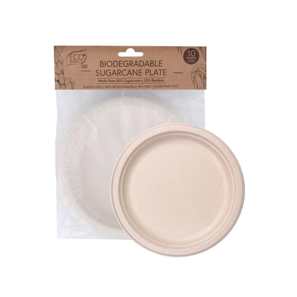 Eco Basics Eco Basic 17cm Biodegradable Sugarcane Food Dining Round Plate Picnic/Party (10 Pieces)