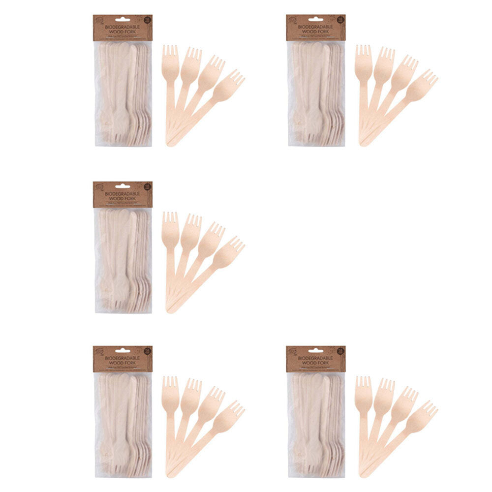 Eco Basics 18pc Eco Basics 16.5cm Biodegradable Birchwood Fork Disposable Cutlery Brown (5 Pack)