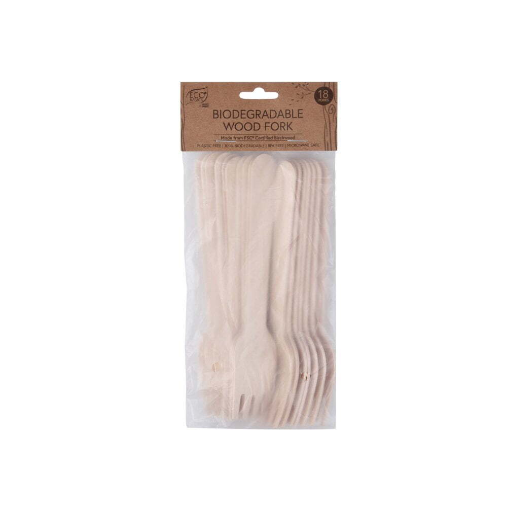 Eco Basics 18pc Eco Basics 16.5cm Biodegradable Birchwood Fork Disposable Cutlery Brown (5 Pack) — image 3