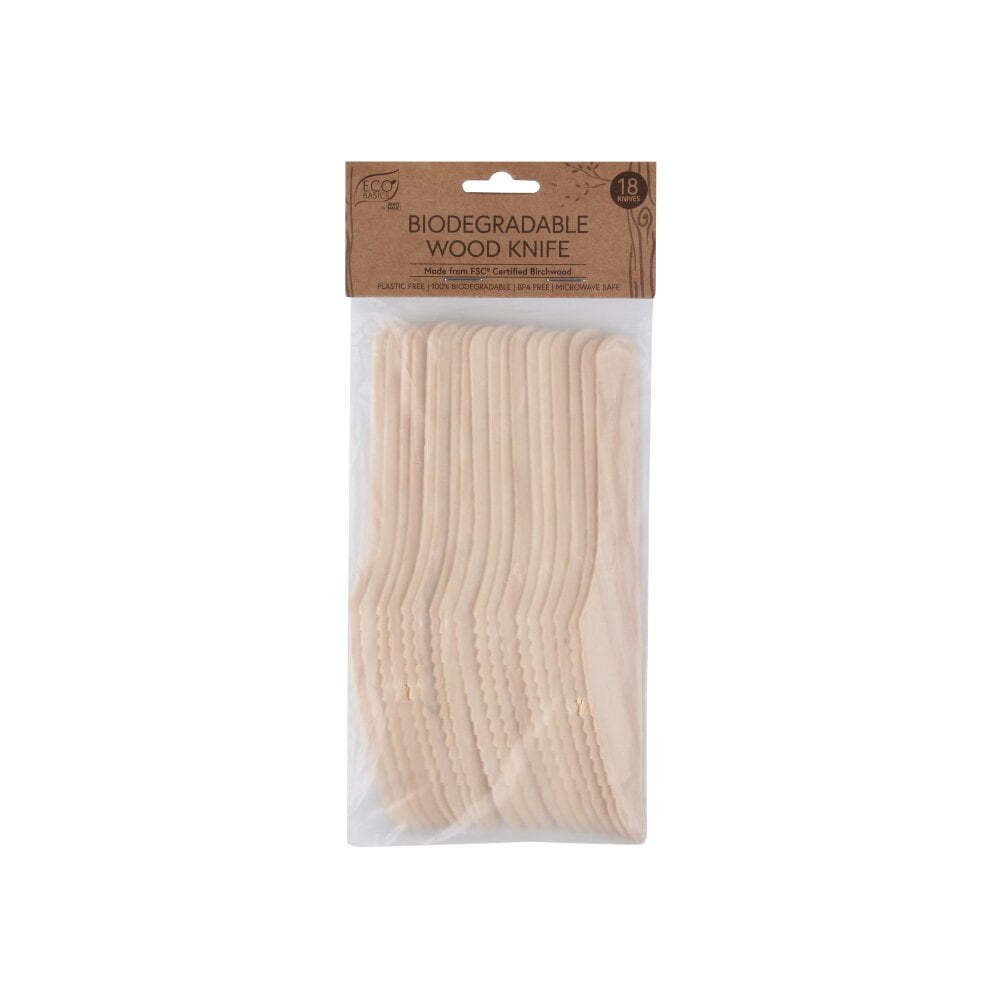 Eco Basics 16.5cm Biodegradable Birchwood Knife Disposable Cutlery Utensil (18 Pieces) — image 2