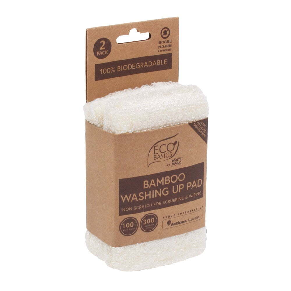 Eco Basics Bamboo Washing Up Absorbent Pad Plate/Cup Kitchen Cleaning Tool (2 Pack)