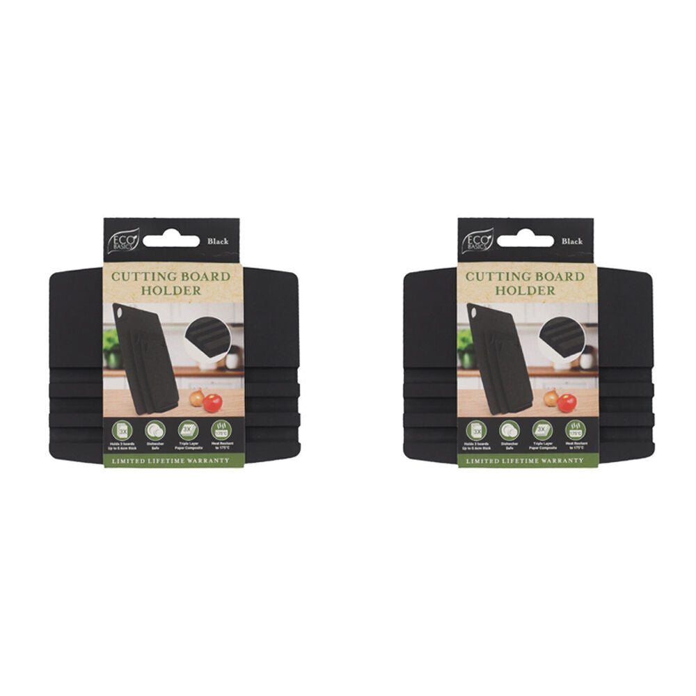 Eco Basics 3-Slot Wooden Cutting Board Holder Dishwasher Safe 12.55cm Black (2 Pack)