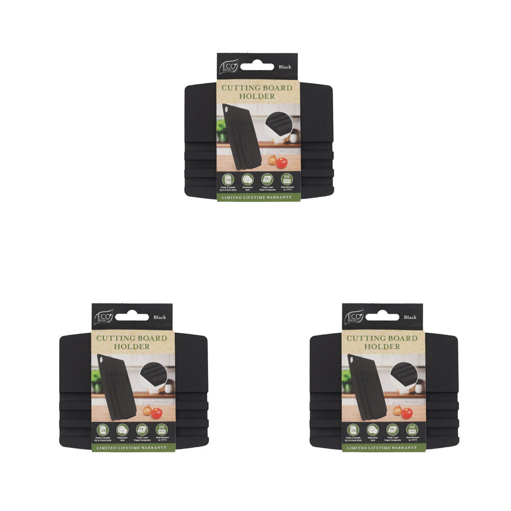Eco Basics 3-Slot Wooden Cutting Board Holder Dishwasher Safe 12.55cm Black (3 Pack)