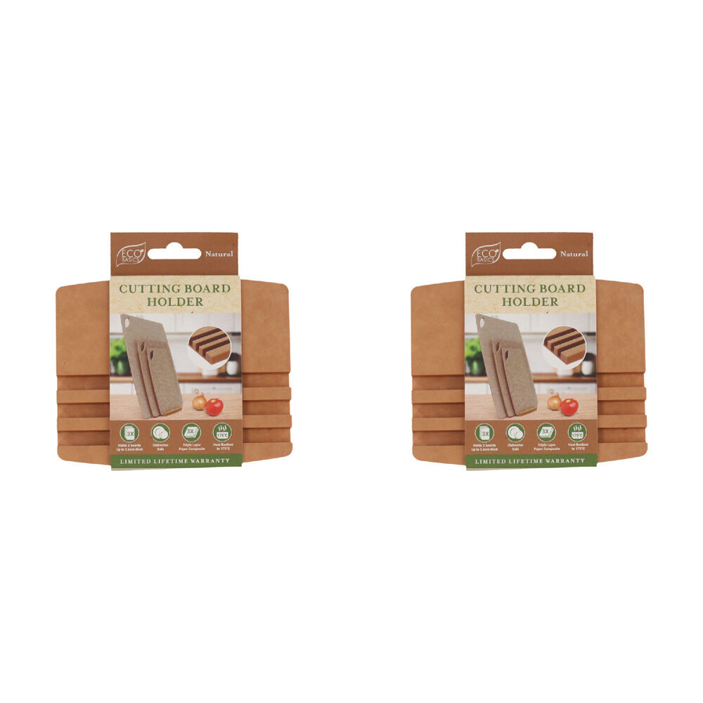 Eco Basics 3Slot Wooden Cutting Board Holder Dishwasher Safe 12.55cm Natural (2 Pack)