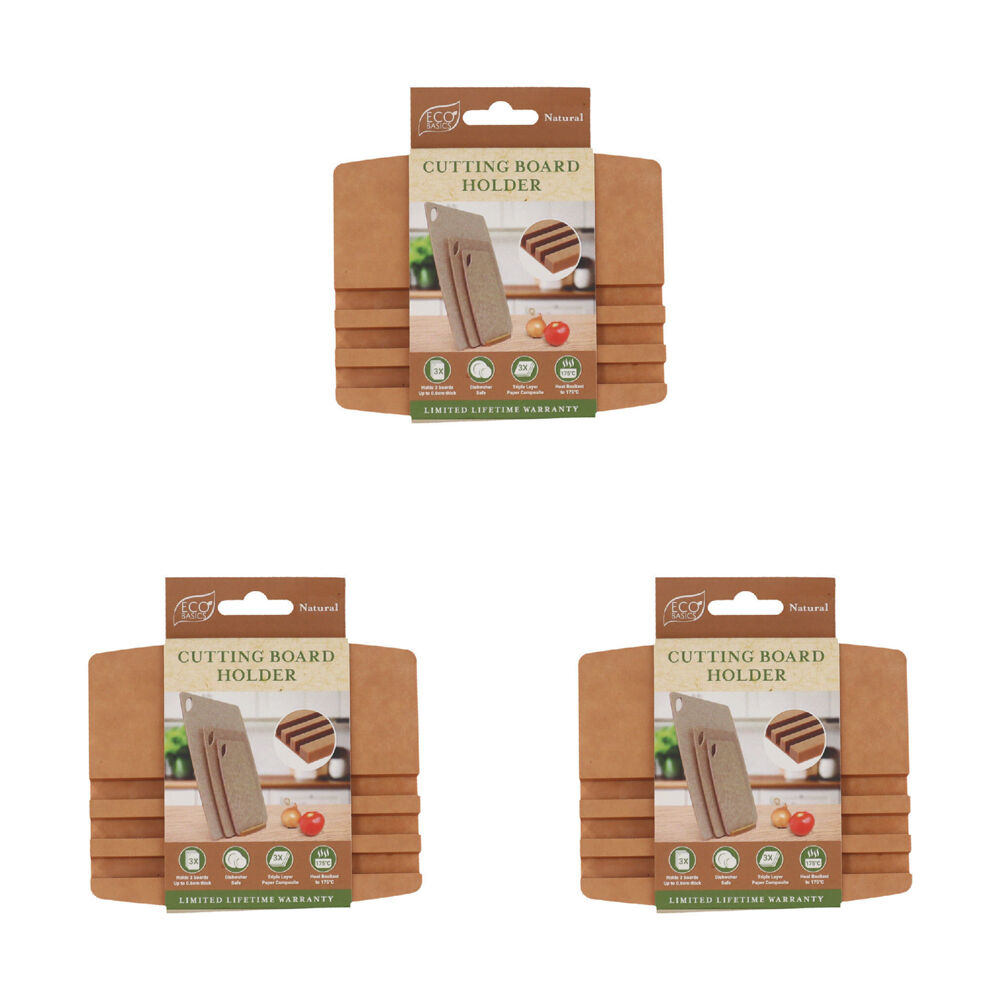 Eco Basics 3Slot Wooden Cutting Board Holder Dishwasher Safe 12.55cm Natural (3 Pack)