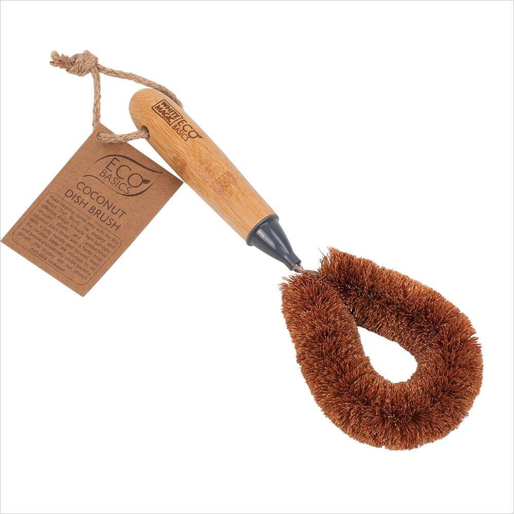 Eco Basics 27cm Coconut Dish/Pot Brush Kitchen Cleaning Tool w/ Bamboo Handle — image 3