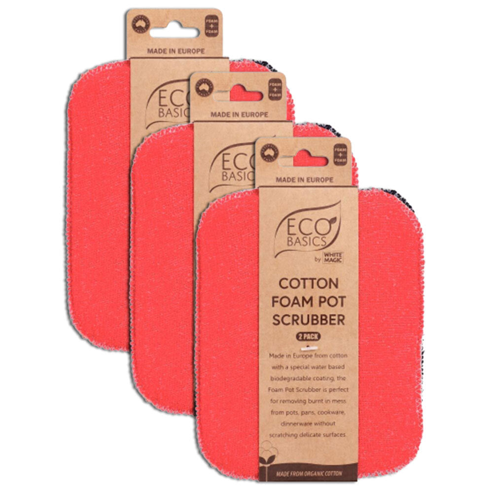 Eco Basics 2PK Eco Basics 12x15cm Cotton Foam Kitchen Pot/Pan Scrubber Cookware Cleaner (3 Pack)