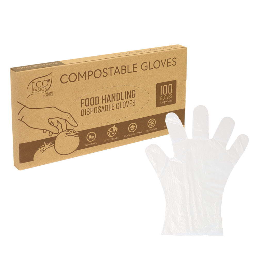 Eco Basics 100pc Eco Basics Compostable/Disposable Food Preparation Gloves Large (2 Pack) — image 2