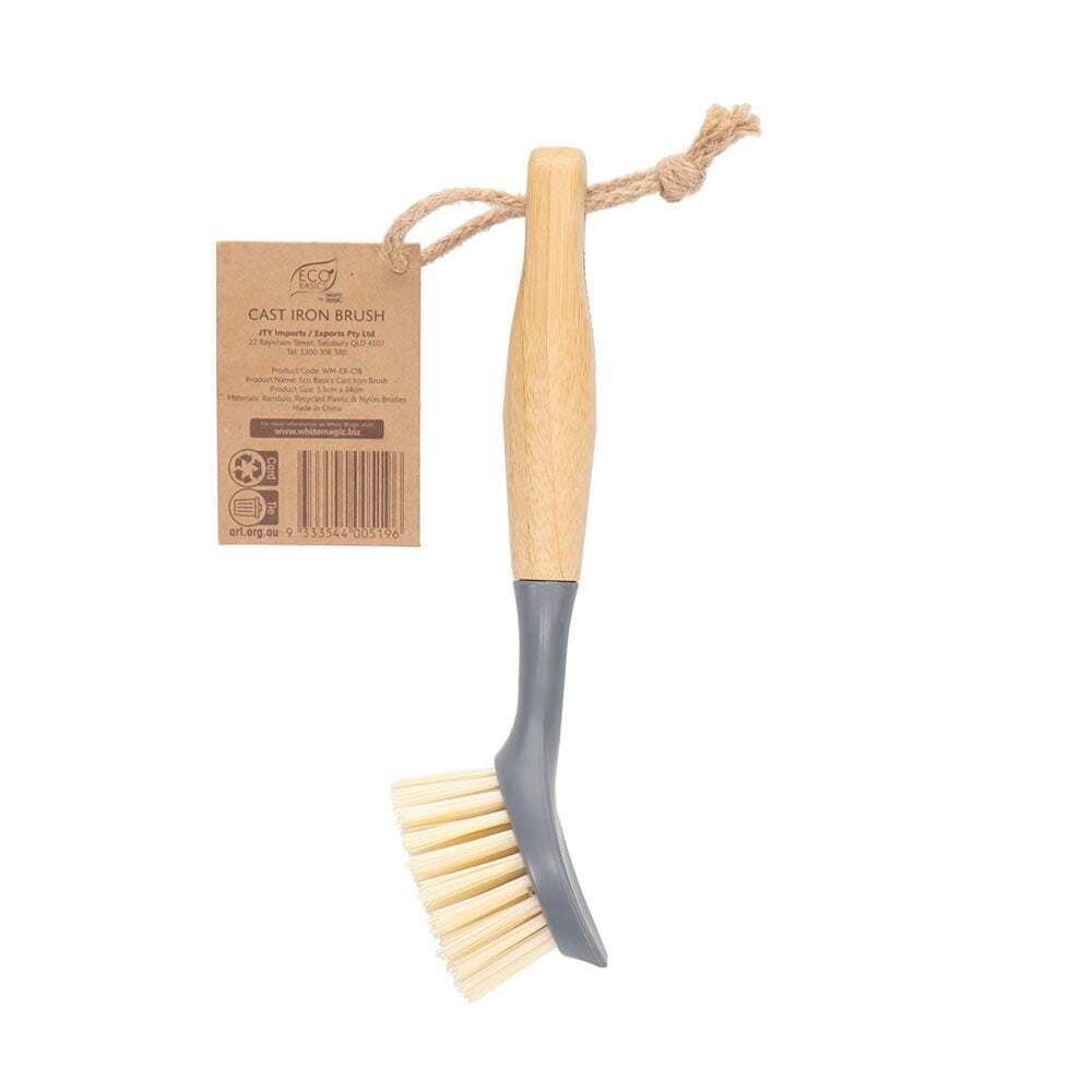Eco Basics Cast Iron Pan/Pot Brush Kitchen Dish Cleaning Scrub w/ Long Handle (2 Pack) — image 3