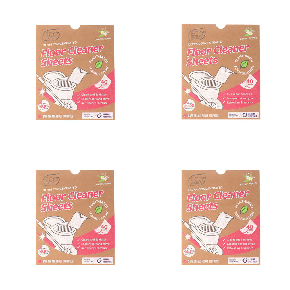 Eco Basics 40pc Eco Basics Floor Cleaner Detergent Sheets w/ Lemon Myrtle Scent 17cm (4 Pack)