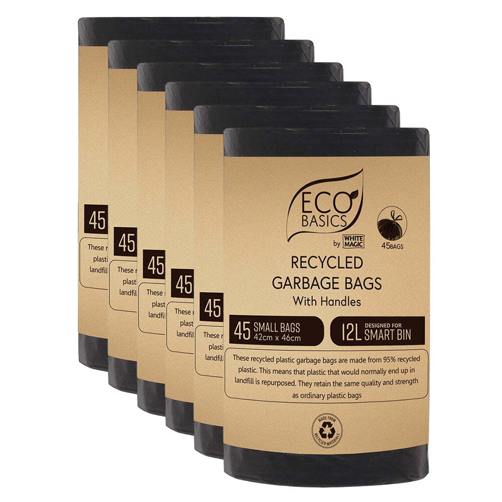 Eco Basics 12L Recycled Plastic Garbage/Waste Kitchen Trash Bags/Bin Liner (6 Pack)