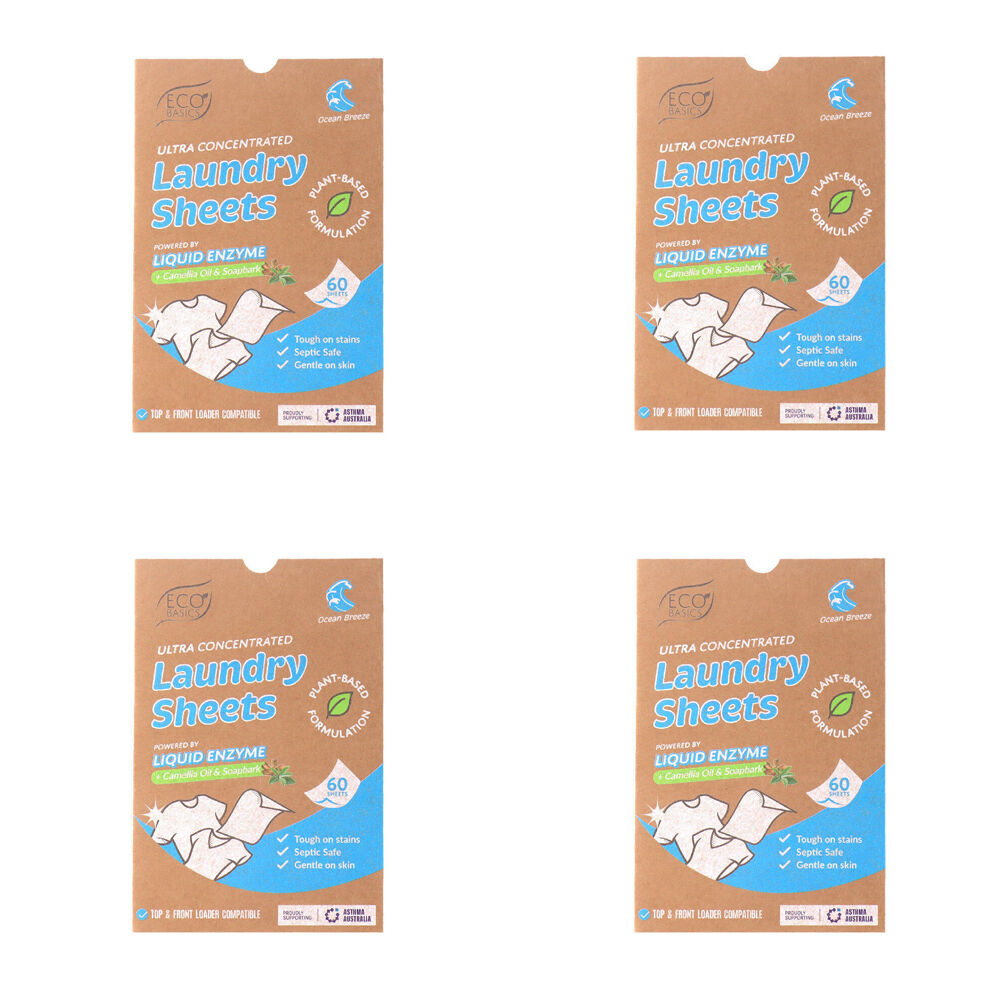 Eco Basics 60pc Eco Basics Laundry Detergent Sheets w/ Ocean Breeze Scent 11cm (4 Pack)
