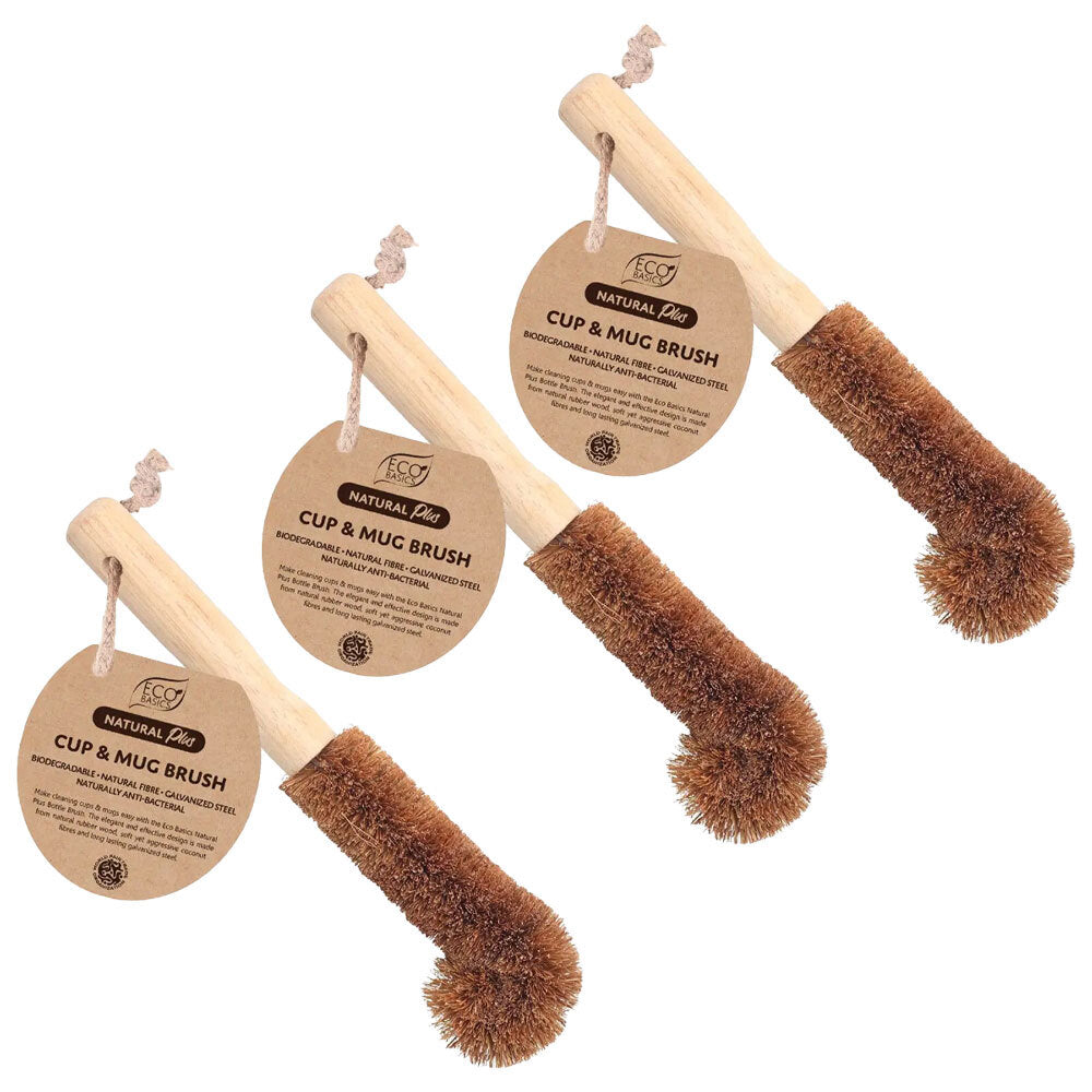 Eco Basics Natural Plus Anti-Bacterial Cup & Mug Kitchen Cleaning Brush (3 Pack)