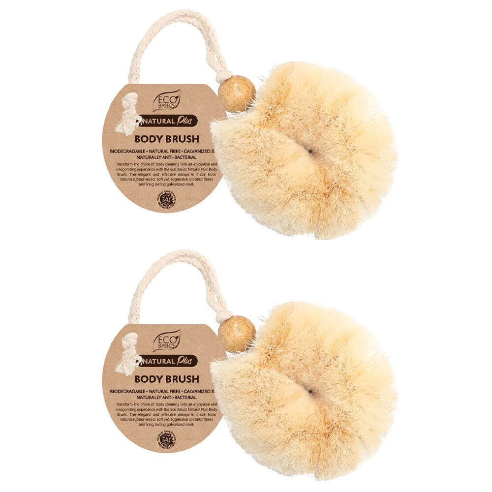 Eco Basics Natural Plus Anti-Bacterial Body Care Cleaning Shower Brush (2 Pack)