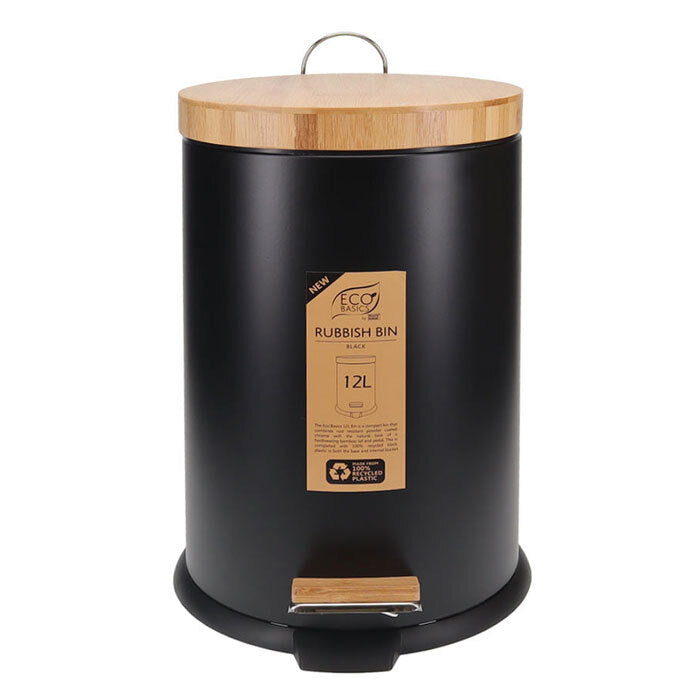 Eco Basics 12L Rubbish Bin/Trash Garbage Can Waste Container Storage Round Black