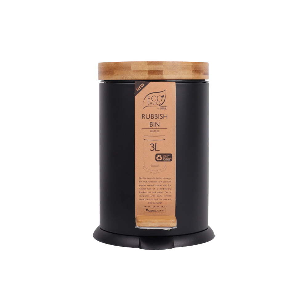 Eco Basics 3L Rubbish Bin/Trash Garbage Can Waste Container Storage Round Black