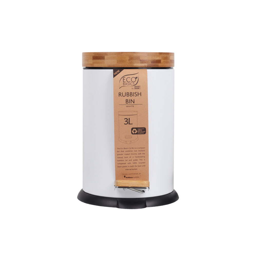 Eco Basics 3L Rubbish Bin/Trash Garbage Can Waste Container Storage Round White