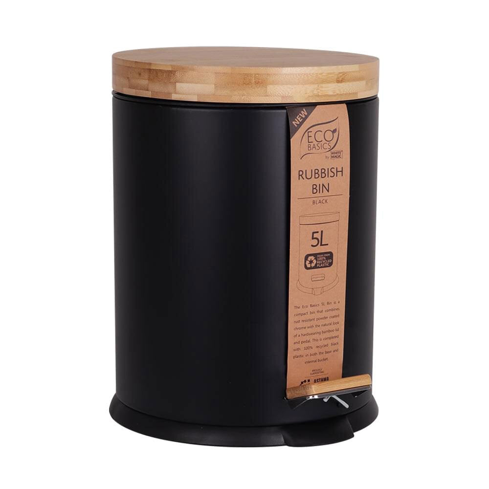 Eco Basics 5L Rubbish Bin/Trash Garbage Can Waste Container Storage Round Black — image 2