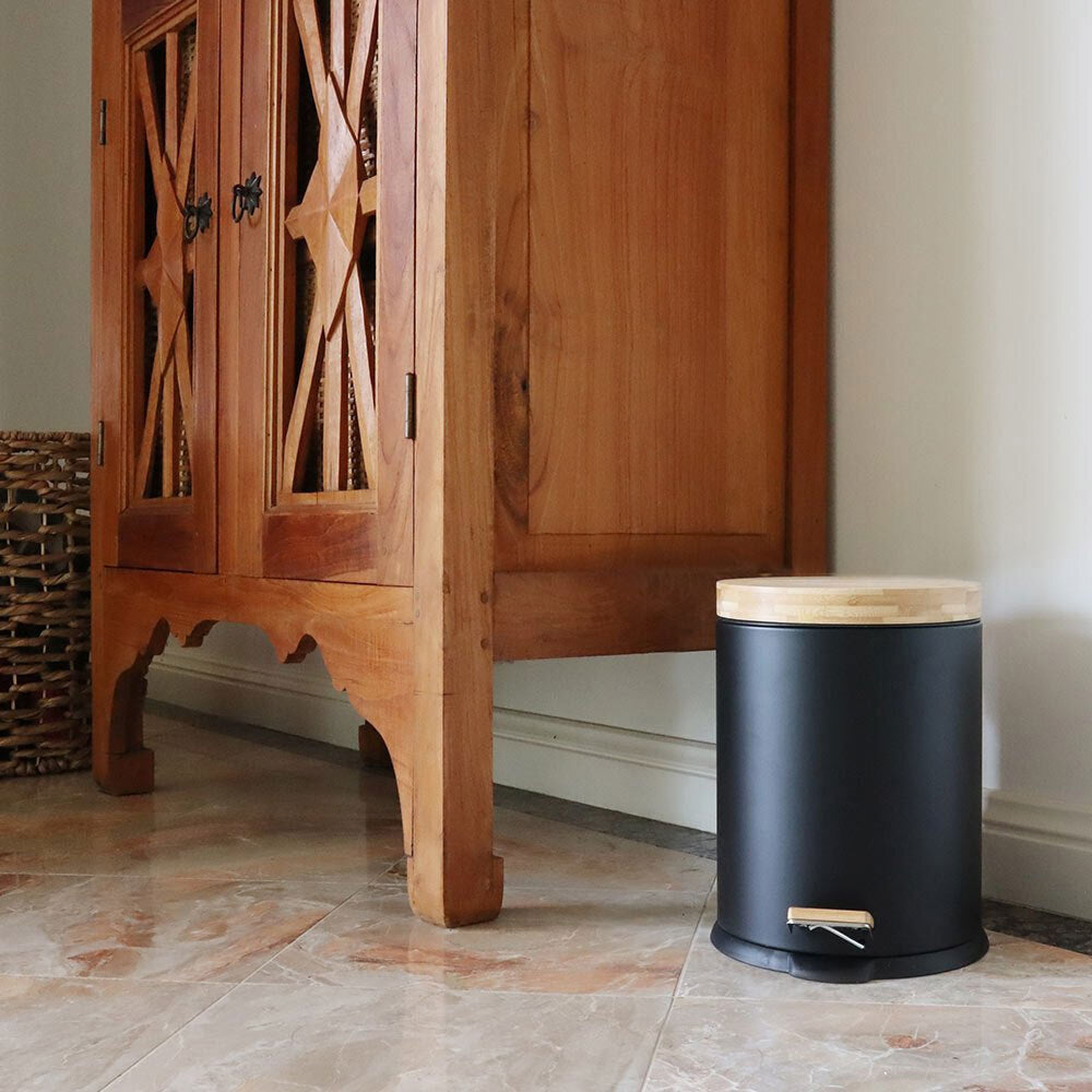 Eco Basics 5L Rubbish Bin/Trash Garbage Can Waste Container Storage Round Black — image 3