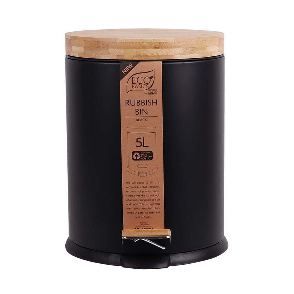 Eco Basics 5L Rubbish Bin/Trash Garbage Can Waste Container Storage Round Black