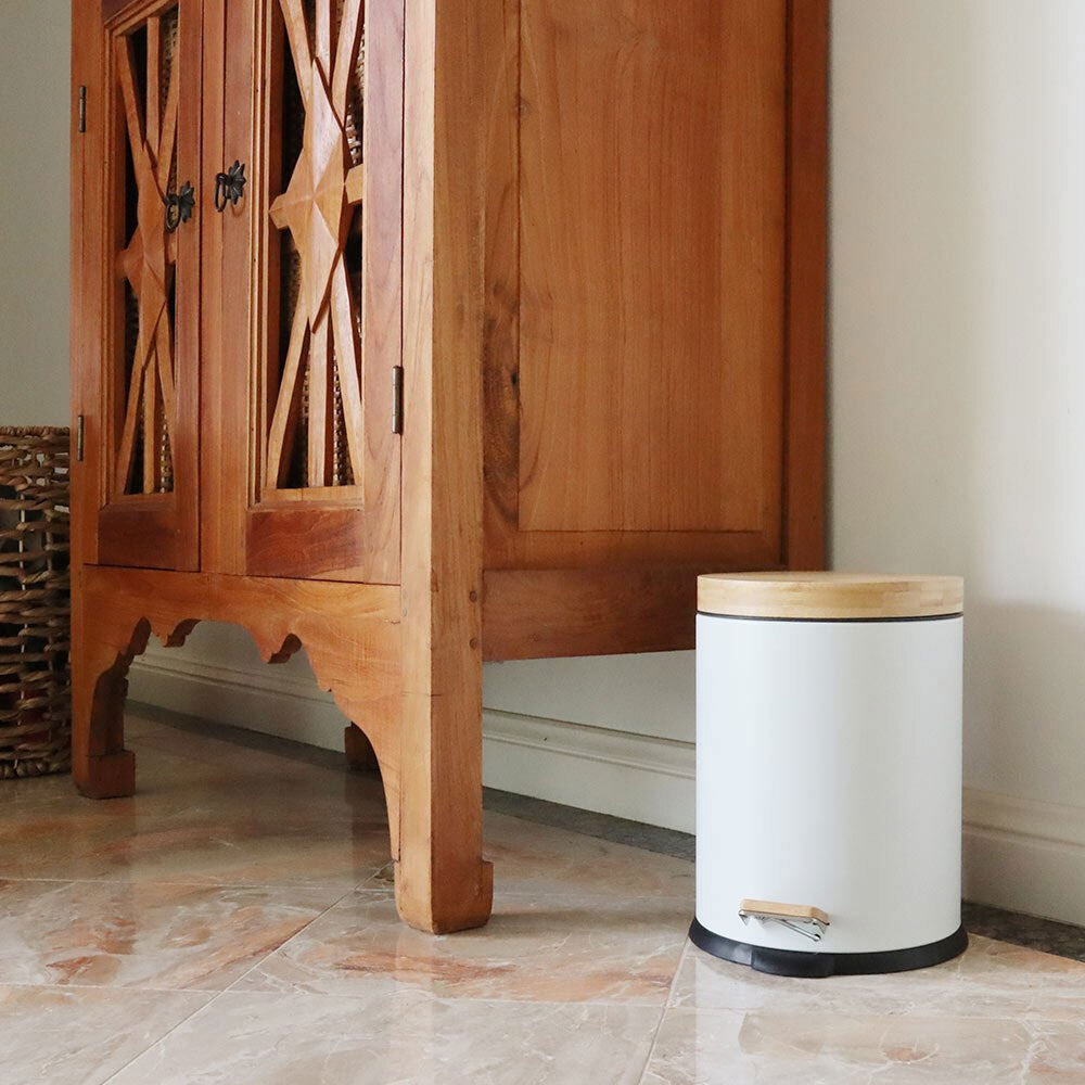 Eco Basics 5L Rubbish Bin/Trash Garbage Can Waste Container Storage Round White — image 3