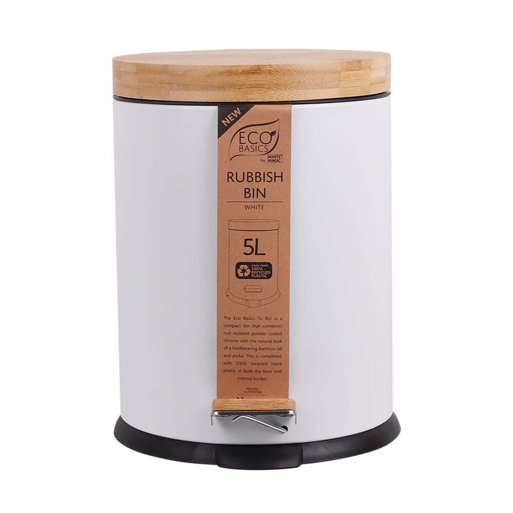 Eco Basics 5L Rubbish Bin/Trash Garbage Can Waste Container Storage Round White