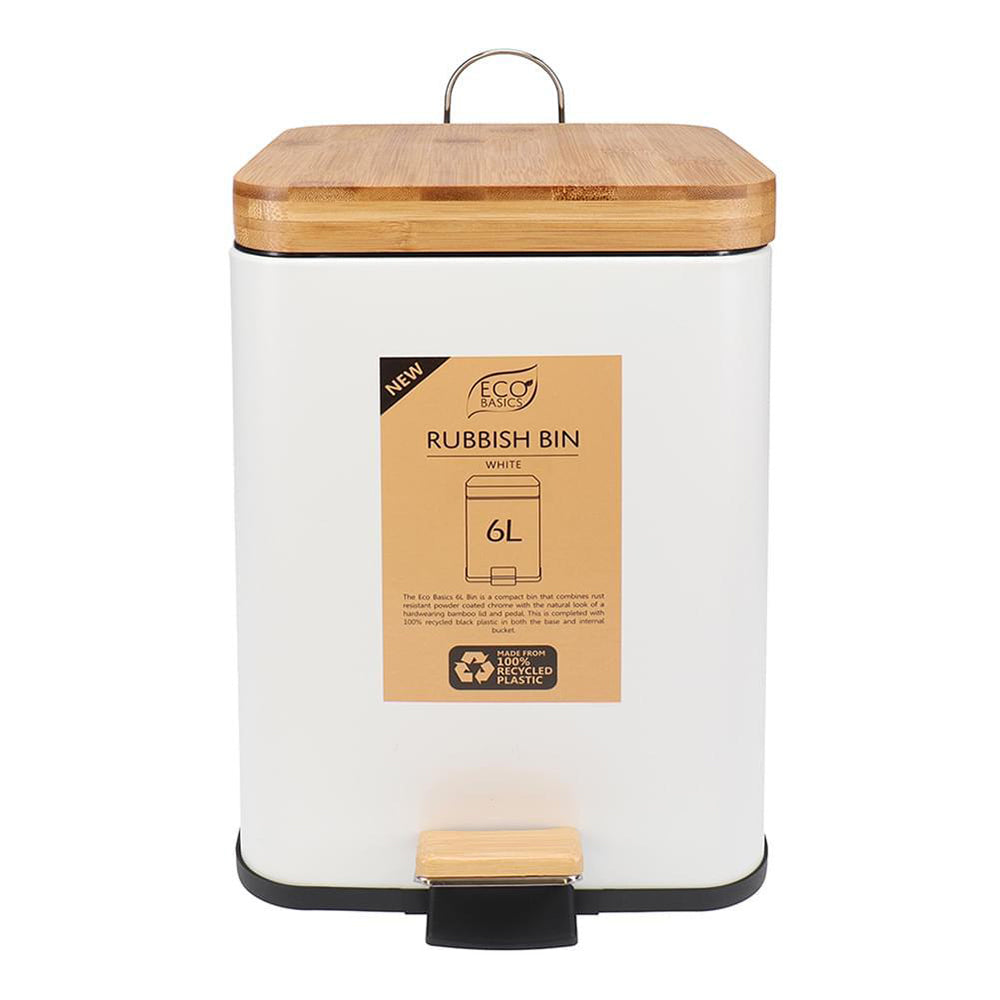Eco Basics Rubbish Durable Plastic Bin Square 6L w/ Soft Close Lid White (2 Pack) — image 2