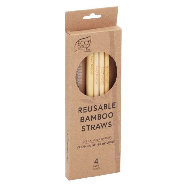 Eco Basics 23cm Reusable Bamboo Drinking Beverage Straws Straight Washable (4 Pack) — image 2