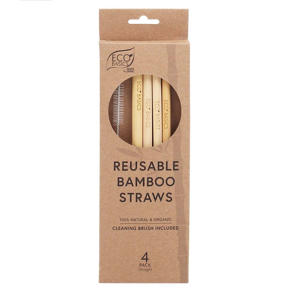Eco Basics 23cm Reusable Bamboo Drinking Beverage Straws Straight Washable (4 Pack)