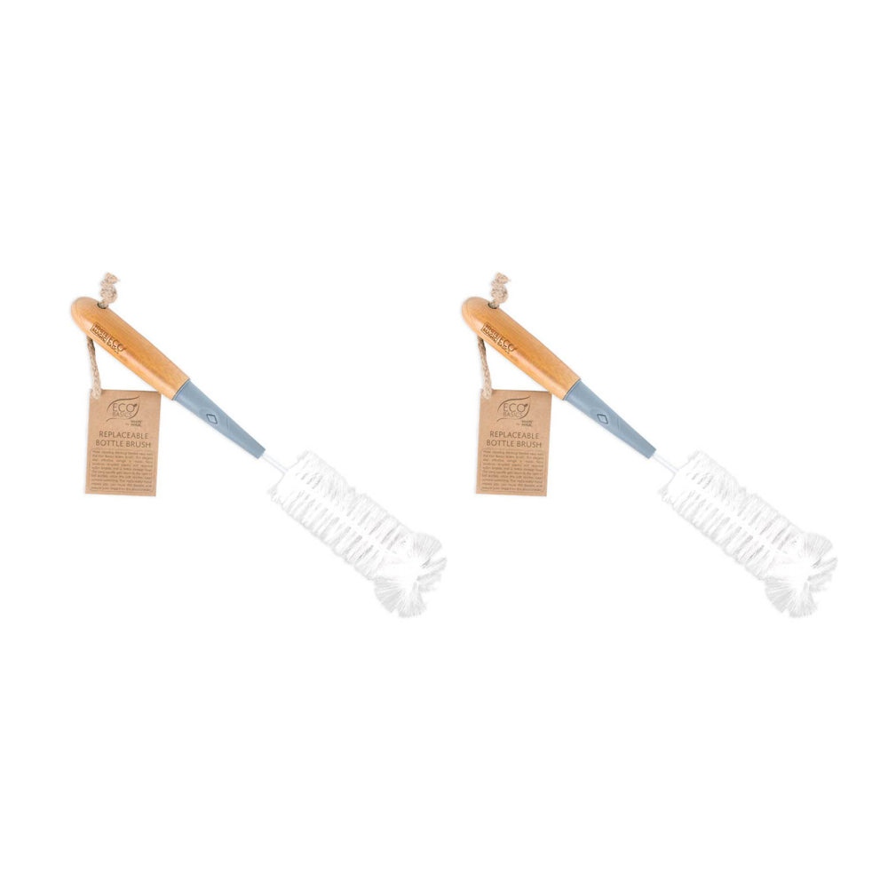 Eco Basics 33cm Replaceable Bottle Brush Cleaner Remover w/ Bamboo Handle (2 Pack)